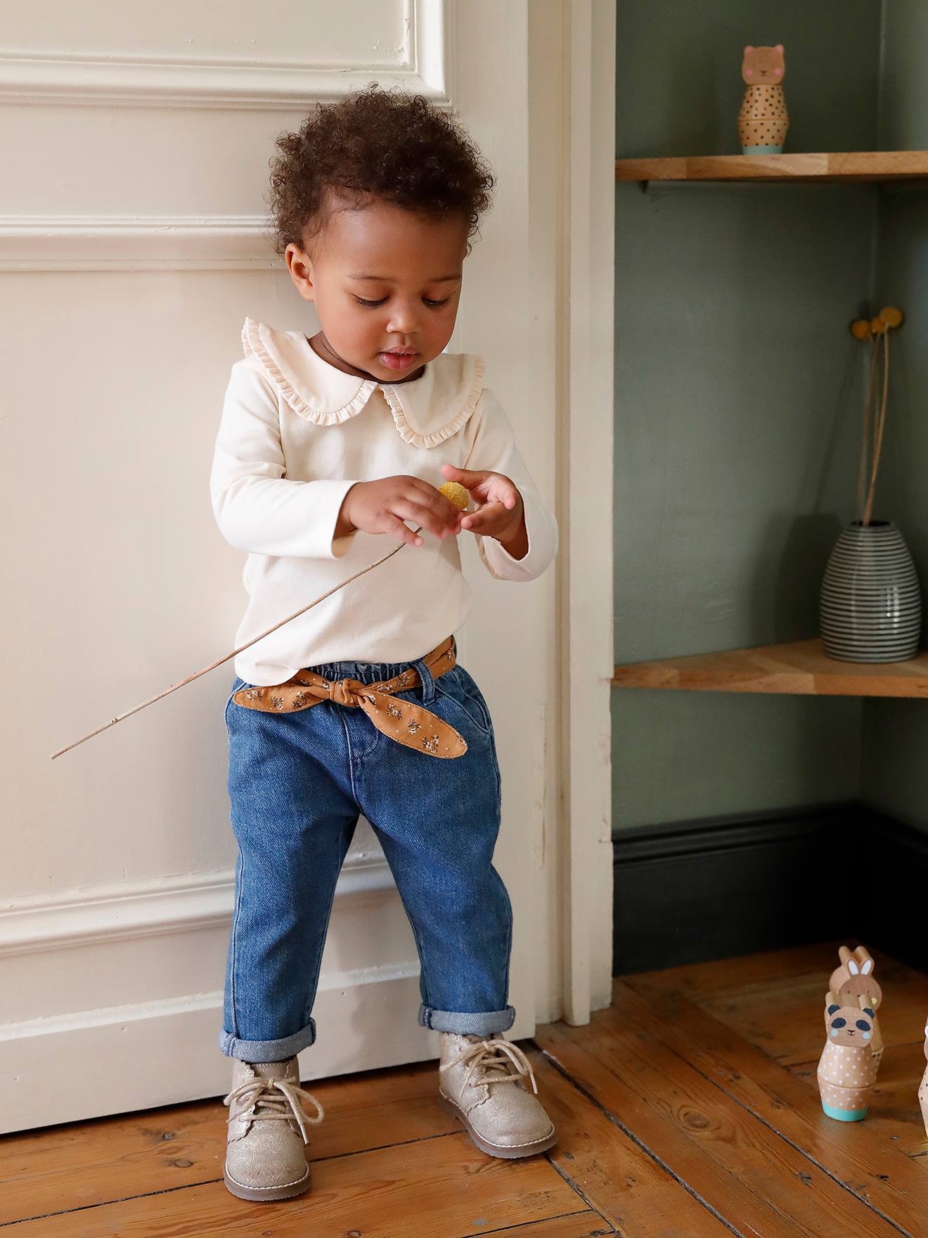 Mädchen Baby Jeans mit Stoffgürtel