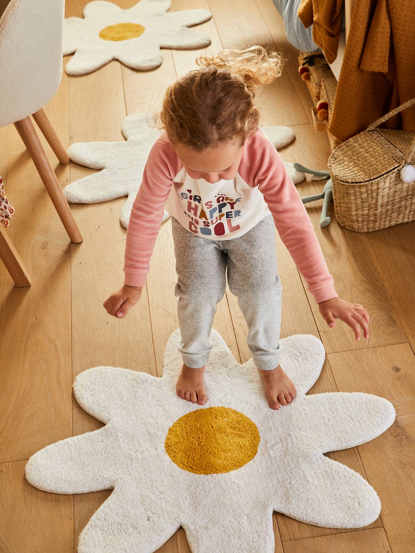 vertbaudet Kinder Badezimmerteppich, Blume in weiß