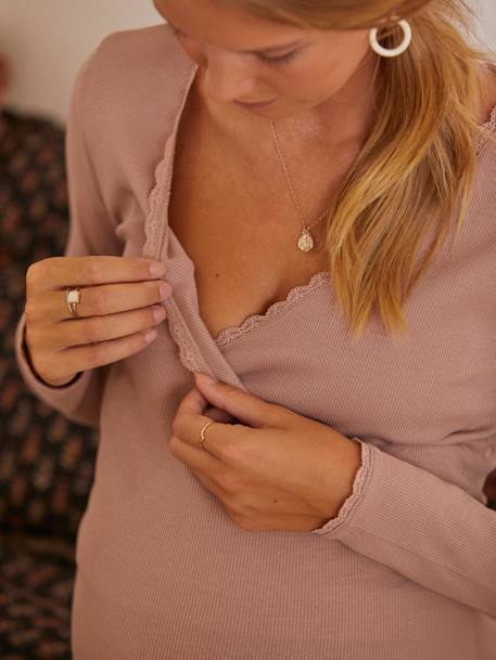 Shirt mit Wickelausschnitt, Schwangerschaft & Stillzeit - anthrazit+rosa - 10