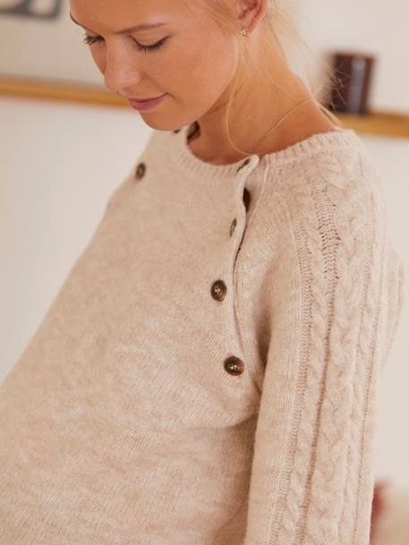 Pullover mit Zopfmuster für Schwangerschaft & Stillzeit - wollweiß - 5