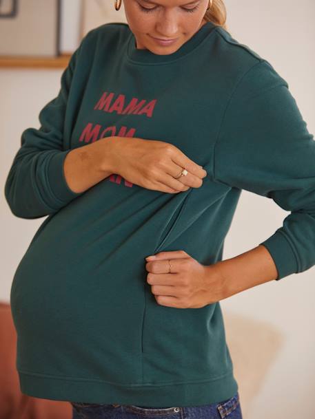 Sweatshirt für Schwangerschaft & Stillzeit, Schriftzug Oeko-Tex - nachtblau+tanne - 13