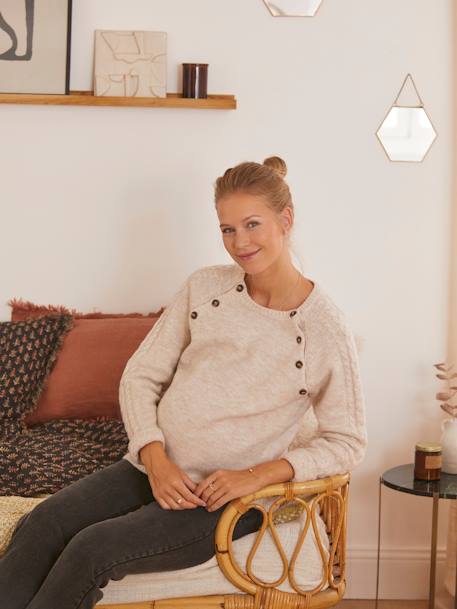 Pullover mit Zopfmuster für Schwangerschaft & Stillzeit - wollweiß - 6