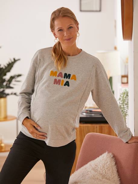 Sweatshirt mit Messageprint für Schwangerschaft & Stillzeit - grau meliert - 8