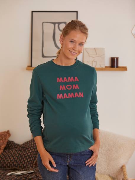 Sweatshirt für Schwangerschaft & Stillzeit, Schriftzug Oeko-Tex - nachtblau+tanne - 17