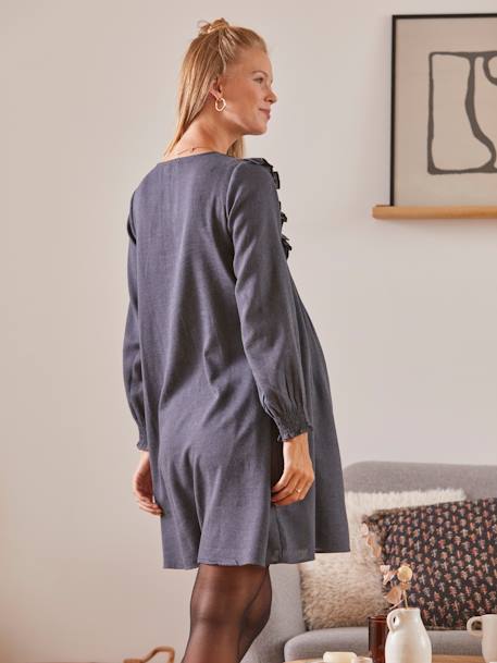 Flanellkleid mit Stickerei, Schwangerschaft & Stillzeit - schwarz - 5