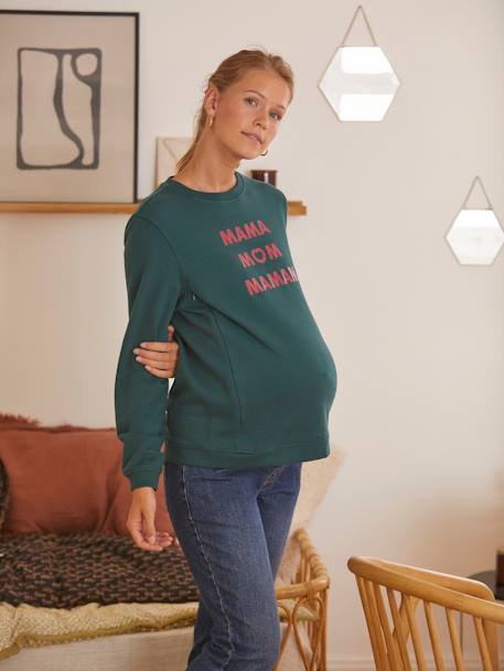 Sweatshirt für Schwangerschaft & Stillzeit, Schriftzug Oeko-Tex - nachtblau+tanne - 18