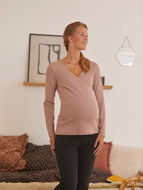 Shirt mit Wickelausschnitt, Schwangerschaft & Stillzeit - anthrazit+rosa - 15