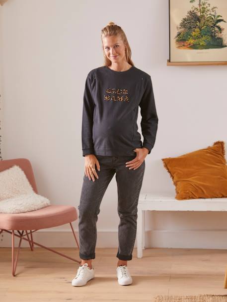 Sweatshirt mit Messageprint für Schwangerschaft & Stillzeit - schwarz leoprint - 1