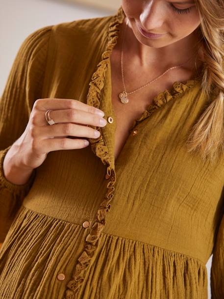 Musselin-Bluse, Schwangerschaft & Stillzeit - khaki+schwarz - 4