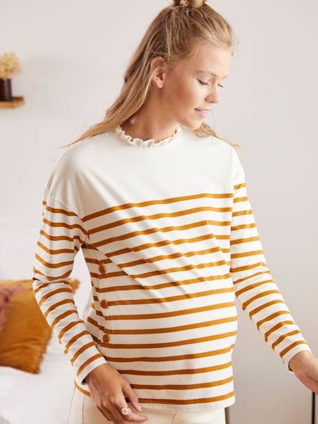 Shirt mit Volantkragen, Schwangerschaft & Stillzeit - beige/schwarz+camelfarben gestreift - 16