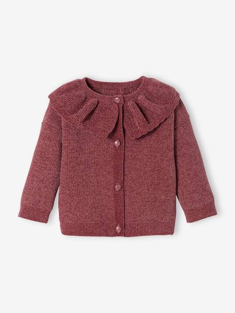 Baby Strickjacke mit Kragen - dunkelrosa - 1