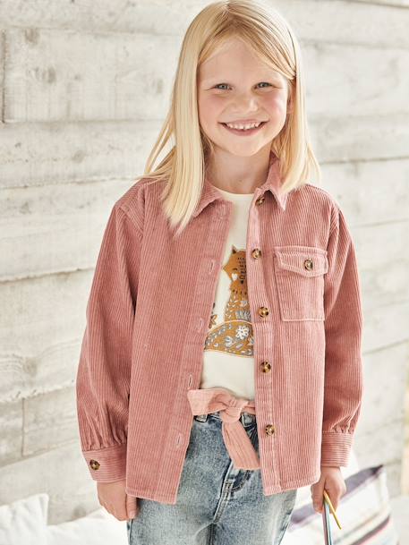 Mädchen Hemdjacke aus Cord - altrosa+moosgrün - 1