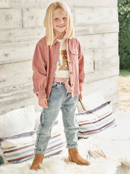 Mädchen Hemdjacke aus Cord - altrosa+moosgrün - 6