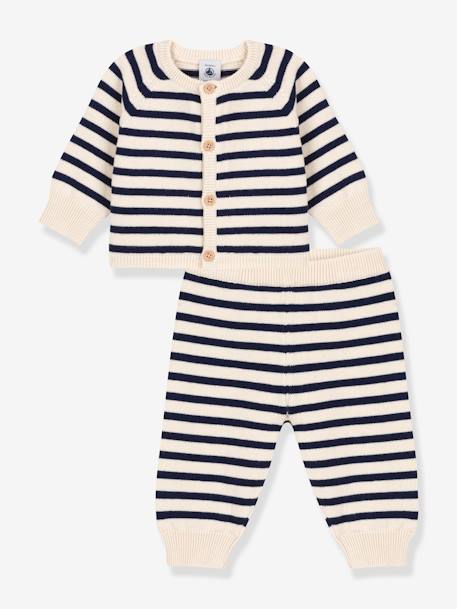 Baby-Set: Strickjacke & Hose PETIT BATEAU, Wolle/Baumwolle - weiß bedruckt - 4