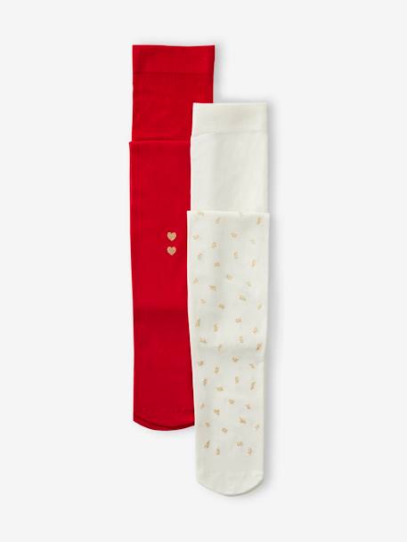 2er-Pack Mädchen Strumpfhosen, Glitzermotive - rot - 1