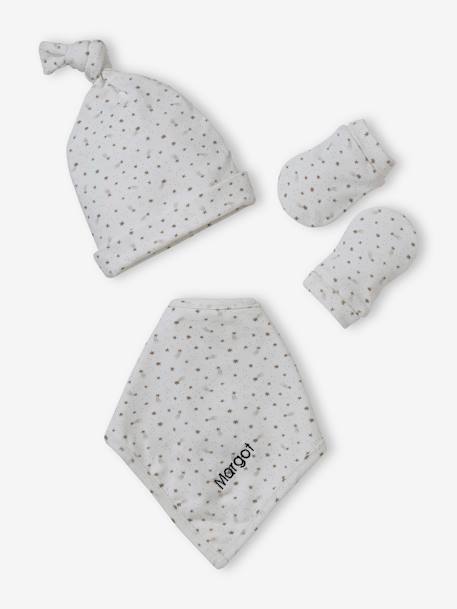 Mädchen Baby-Set: Mütze, Fäustlinge & Halstuch in Beutel, personalisierbar - wollweiß - 1
