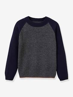 Jungenkleidung-Pullover, Strickjacken, Sweatshirts-Pullover-Zweifarbiger Jungen Wollpullover CYRILLUS