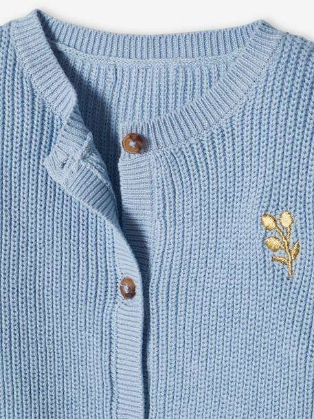 Mädchen Baby Strickjacke - hellblau+wollweiß - 3