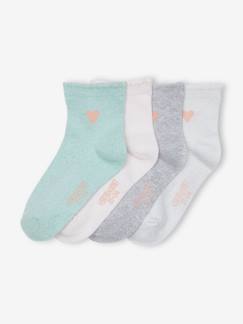 Maedchenkleidung-Unterwäsche, Socken, Strumpfhosen-4er-Pack Mädchen Socken mit Glitzerherz Oeko-Tex