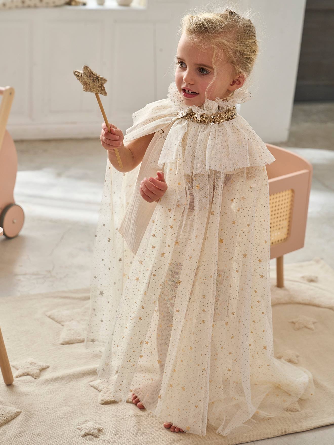 Kinder Kostüm mit Glitzer-Umhang und Zauberstab prinzessin