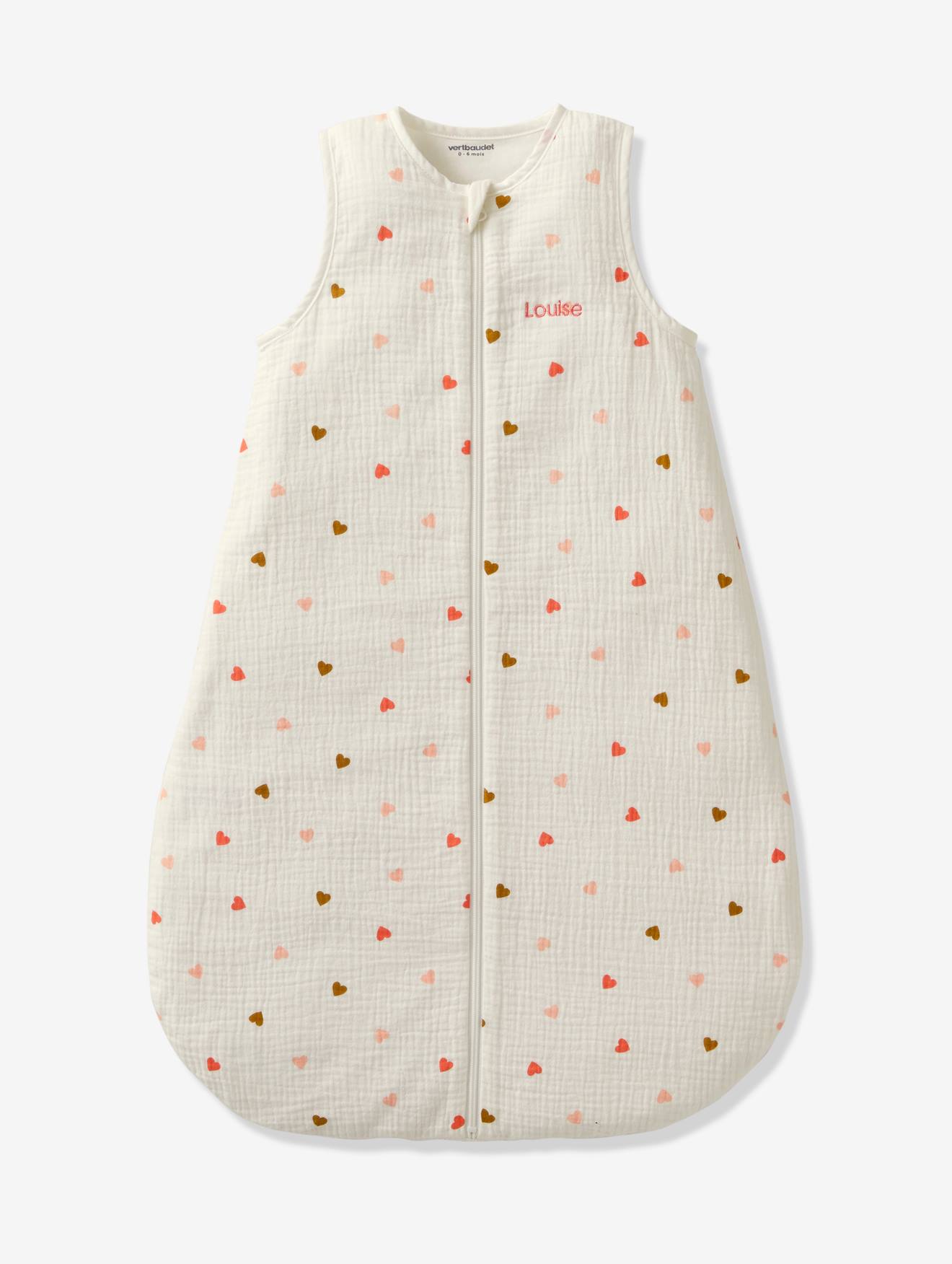 Baby Sommerschlafsack KLEINE HERZEN aus Musselin ärmellos TOG 1 personalisierbar