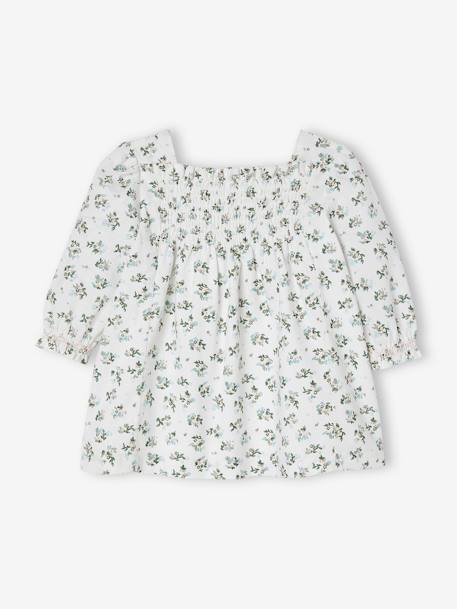 Gesmoktes Mädchen Baby Kleid - weiß - 3