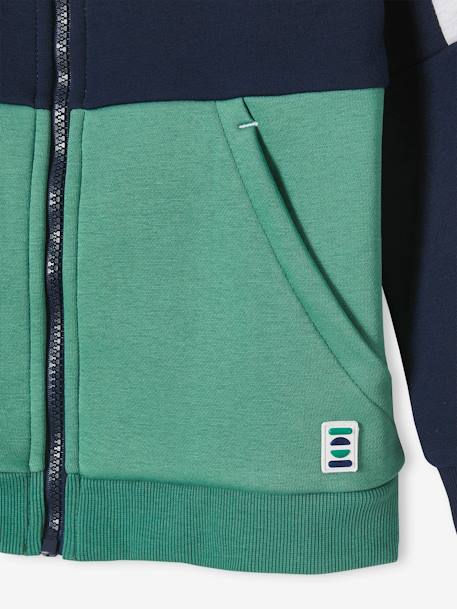Jungen Kapuzensweatjacke - blau+grau meliert+grün - 9