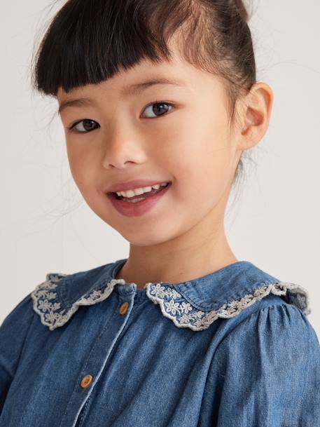 Mädchen Jeansbluse mit Bubikragen - blue stone - 2