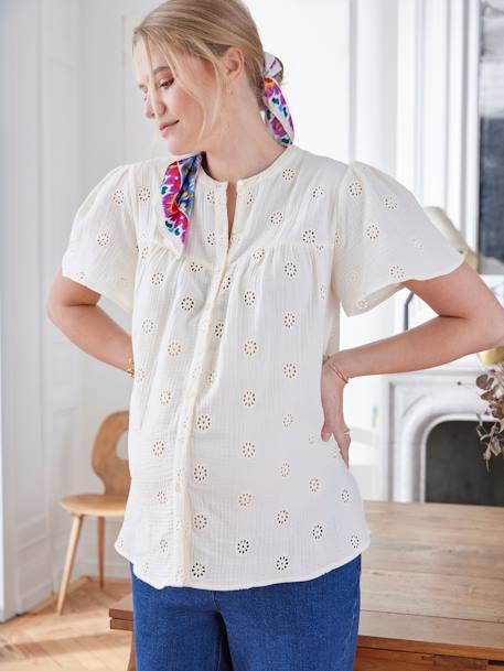 Bluse für Schwangerschaft und Stillzeit - wollweiß+ziegel - 1
