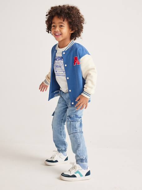 Jungen Sweatjacke im College-Style, Druckknöpfe - blau - 10