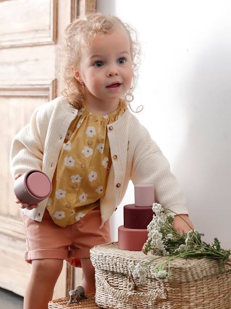 Mädchen Baby Strickjacke - hellblau+wollweiß - 10
