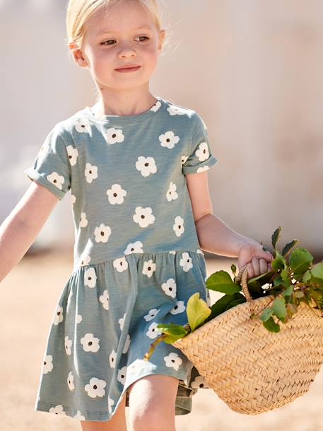 Mädchen Shirtkleid BASIC Oeko-Tex blau gestreift+dunkelgrün bedruckt tropical+hellrosa+smaragdgrün+weiß bedruckt+wollweiß 20