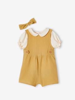 Babymode-Mädchen Baby-Set: T-Shirt, Kurzoverall & Haarband, personalisierbar
