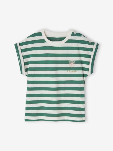 Mädchen T-Shirt, personalisierbar Oeko-Tex - grün gestreift+rosa gestreift - 2
