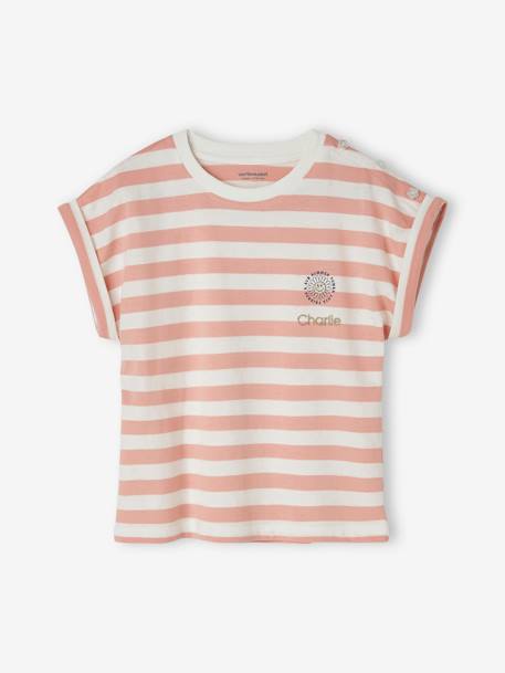 Mädchen T-Shirt, personalisierbar Oeko-Tex - grün gestreift+rosa gestreift - 7