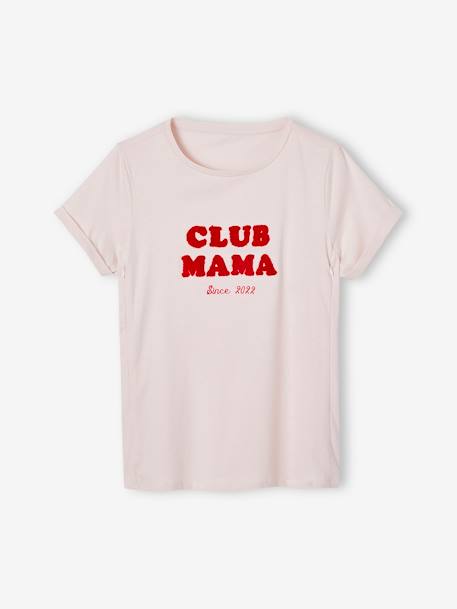 Bio-Kollektion: T-Shirt für Schwangerschaft & Stillzeit „Club Mama“, personalisierbar - anthrazit+blau+rosa+ziegel - 21
