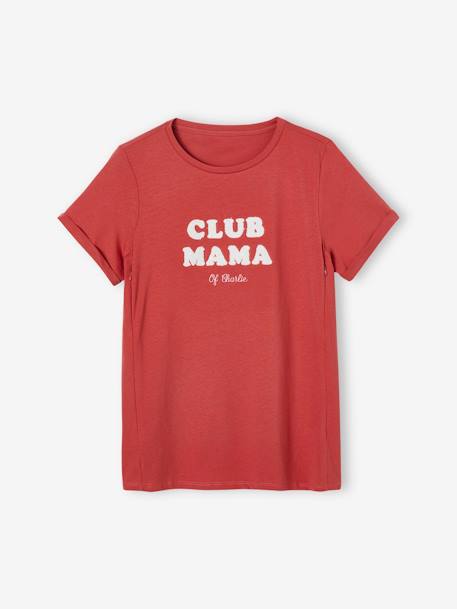 Bio-Kollektion: T-Shirt für Schwangerschaft & Stillzeit „Club Mama“, personalisierbar - anthrazit+blau+rosa+ziegel - 30