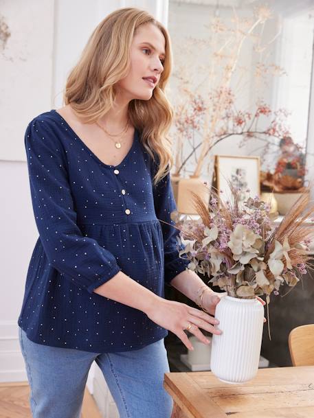 Bluse mit 3/4-Ärmel für Schwangerschaft & Stillzeit - blau - 10