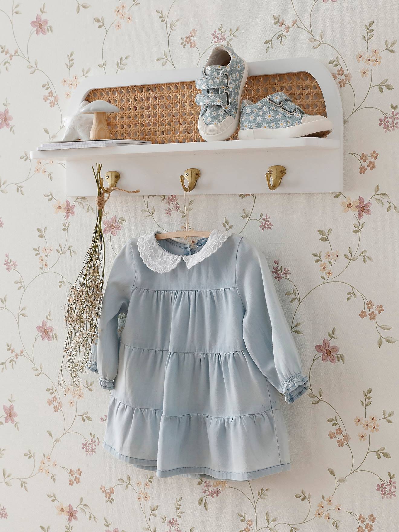 Wandgarderobe mit Rattan POESIE mit Ablage und 3 Kleiderhaken