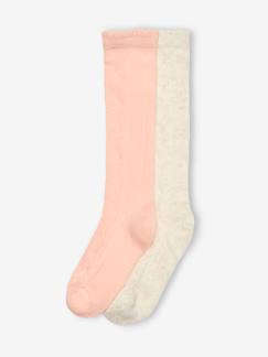 Maedchenkleidung-Unterwäsche, Socken, Strumpfhosen-Socken-2er-Pack hohe Mädchen Socken, Ajourmuster