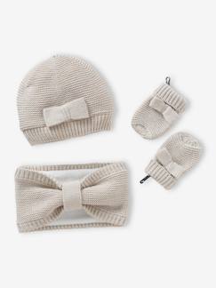 Babymode-Accessoires-Mützen, Schals & Handschuhe-Mädchen Baby-Set: Mütze, Rundschal & Fäustlinge