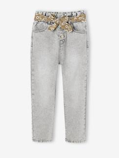Maedchenkleidung-Hosen-Mädchen Paperbag-Jeans mit Blumen-Gürtel