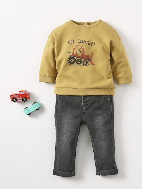 Baby Sweatshirt BASIC - grau meliert+nachtblau+senfgelb - 16