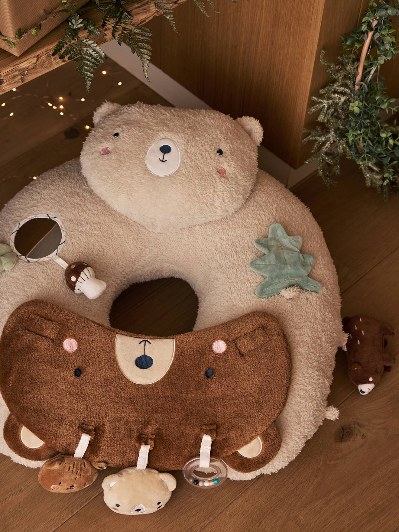 Vertbaudet Unisex Baby Wollweiß/Grüner Wald Baby Activity-Kissen Er