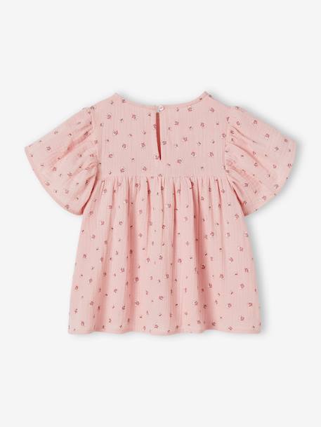 Mädchen Bluse mit Schmetterlingsärmeln, Bio-Baumwolle - rosa+wollweiß - 2