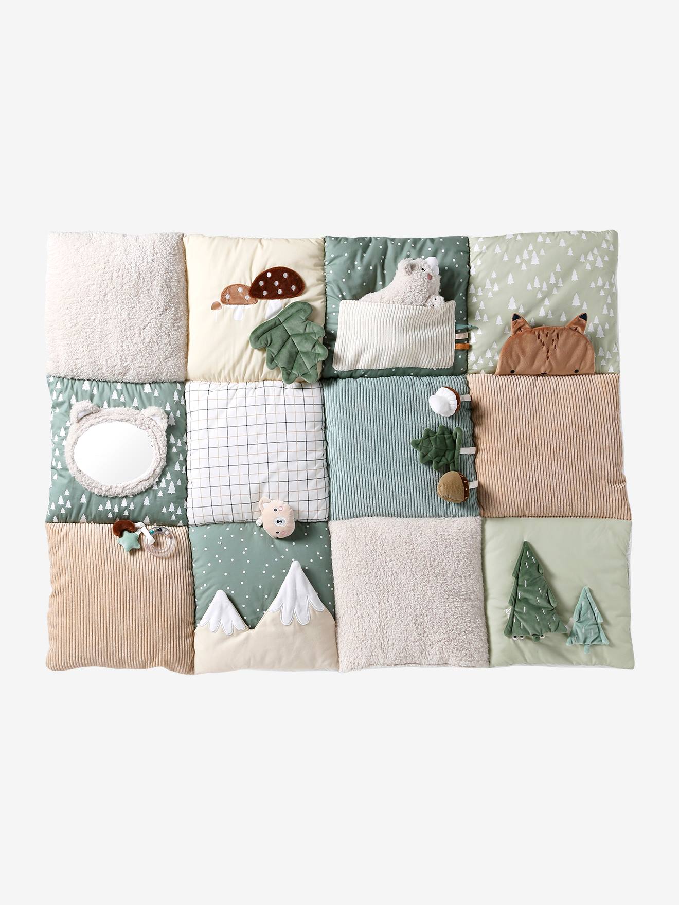 Vertbaudet Unisex Baby Beige/Grüner Wald Baby Activity-Decke