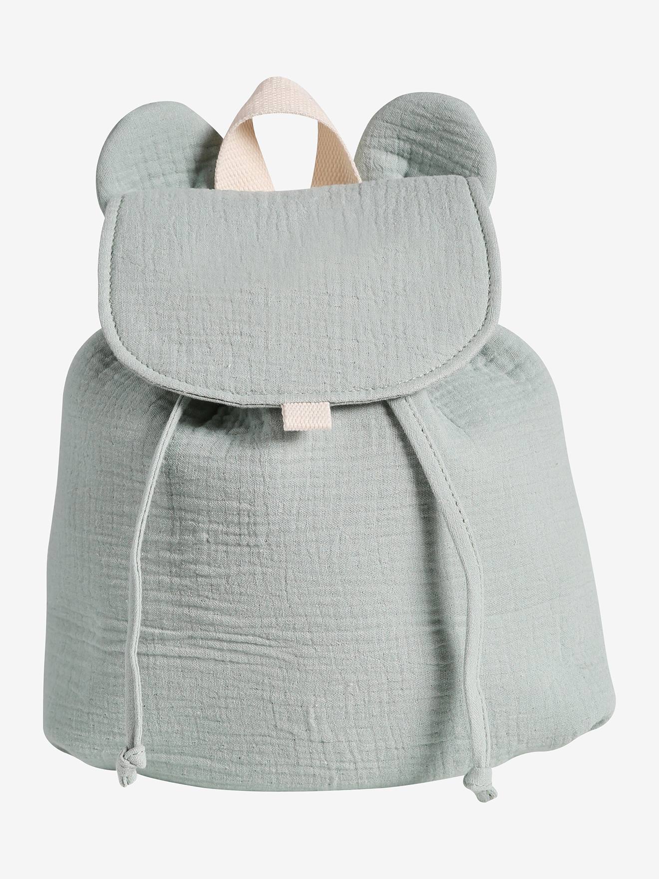 Kinder Kita-Rucksack aus Musselin mit Ohren salbei