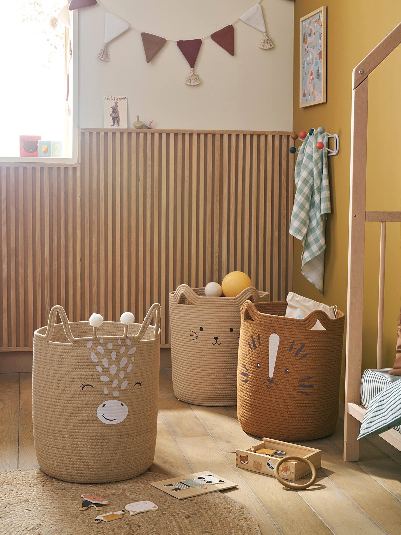 Aufbewahrungskorb GIRAFFE aus Baumwolle Wäschekorb Kinderzimmer zimt