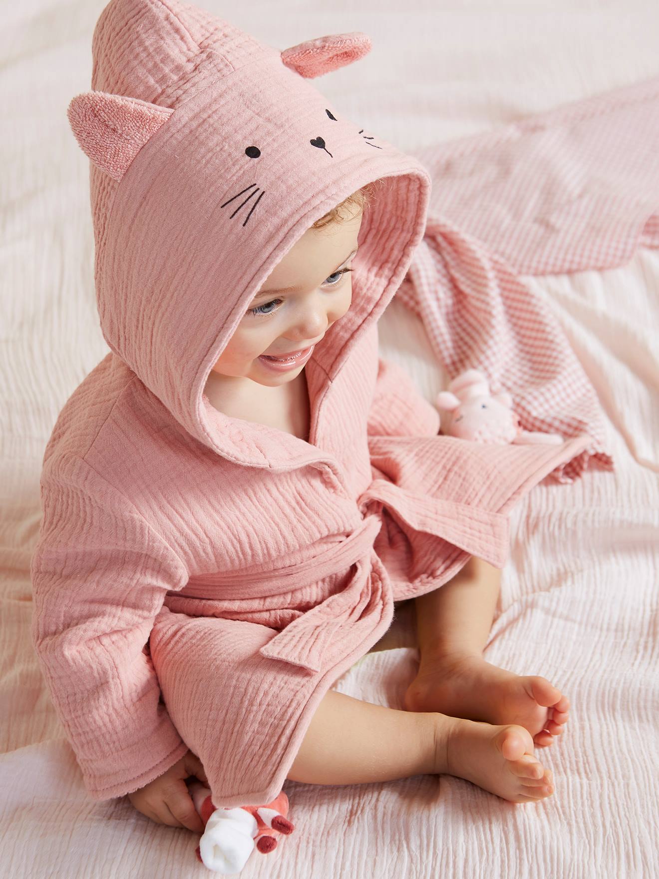 Baby Tier-Bademantel mit Musselin Bio-Baumwolle personalisierbar