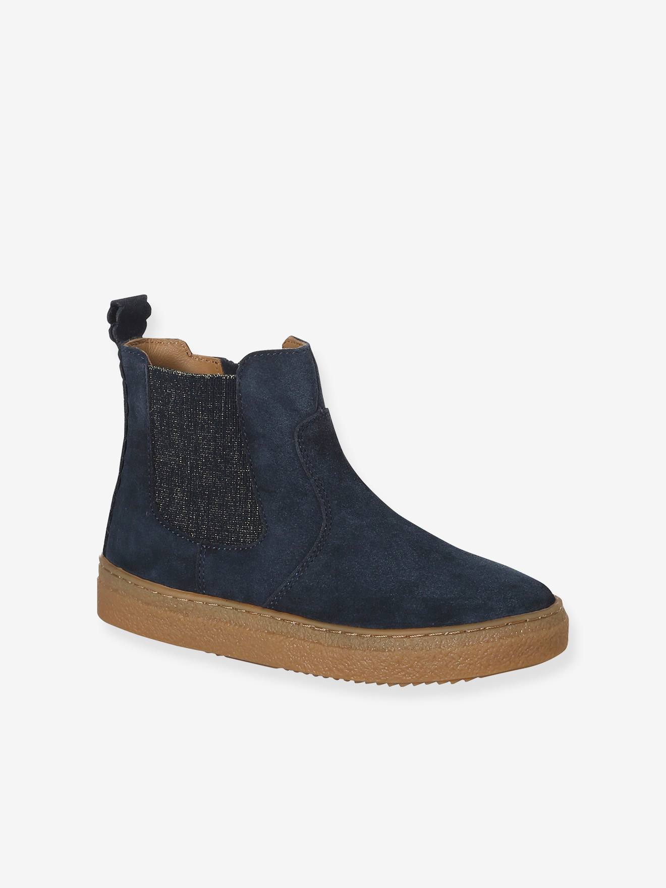 Mädchen Leder-Boots mit Reißverschluss und Dehneinsatz